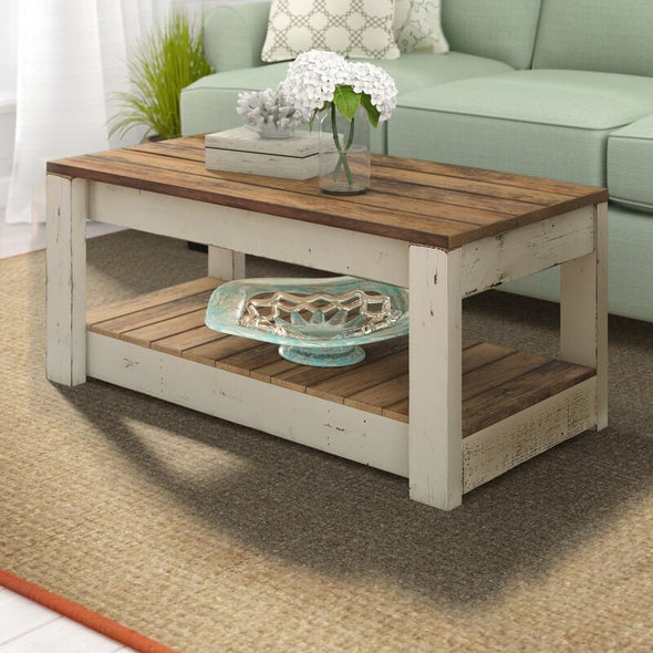 White Elihu Solid Wood 4 Legs Coffee Table Indoor Aesthetic Design