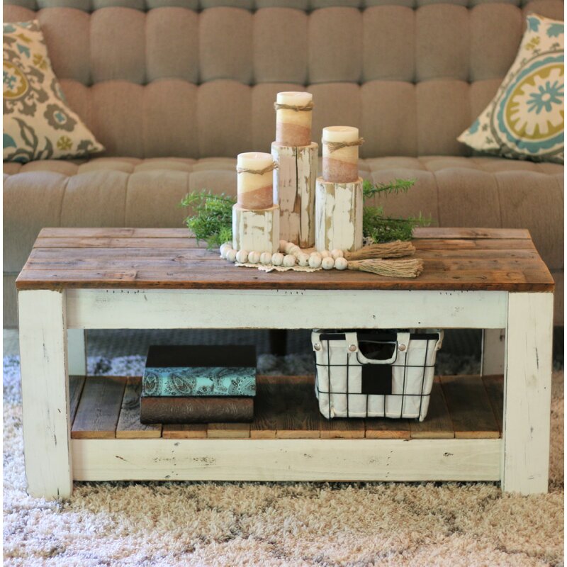 White Elihu Solid Wood 4 Legs Coffee Table Indoor Aesthetic Design