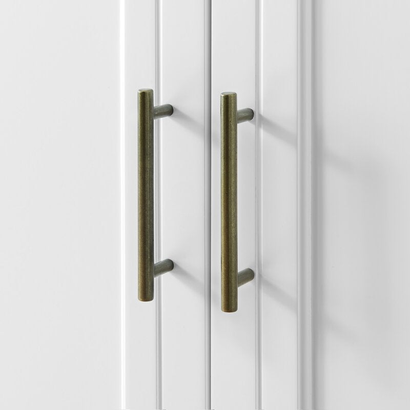 White 62'' Wide Sideboard Two Tempered Glass Doors Frame the Side Sections of this Modern Storage Console, with Two Opaque Wood Door