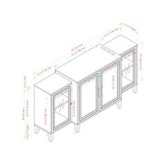 White 62'' Wide Sideboard Two Tempered Glass Doors Frame the Side Sections of this Modern Storage Console, with Two Opaque Wood Door