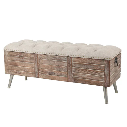 Flip Top Storage Bench Solid Material Solid Wood