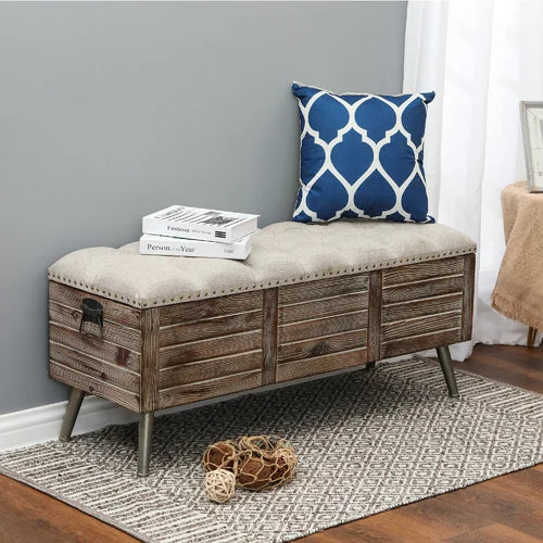 Flip Top Storage Bench Solid Material Solid Wood