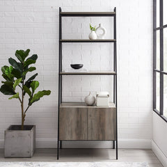 Gray Wash 72'' H x 28'' W Steel Ladder Bookcase Displaying A Potted Plant or Framed Photo to Framing