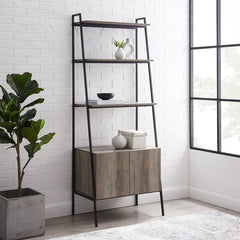 Gray Wash 72'' H x 28'' W Steel Ladder Bookcase Displaying A Potted Plant or Framed Photo to Framing