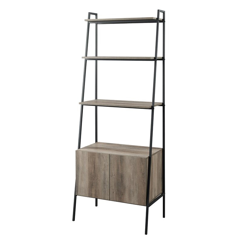 Gray Wash 72'' H x 28'' W Steel Ladder Bookcase Displaying A Potted Plant or Framed Photo to Framing