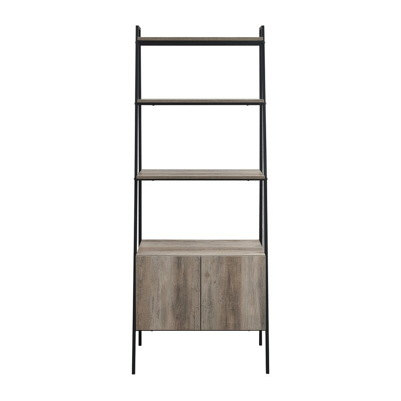 Gray Wash 72'' H x 28'' W Steel Ladder Bookcase Displaying A Potted Plant or Framed Photo to Framing