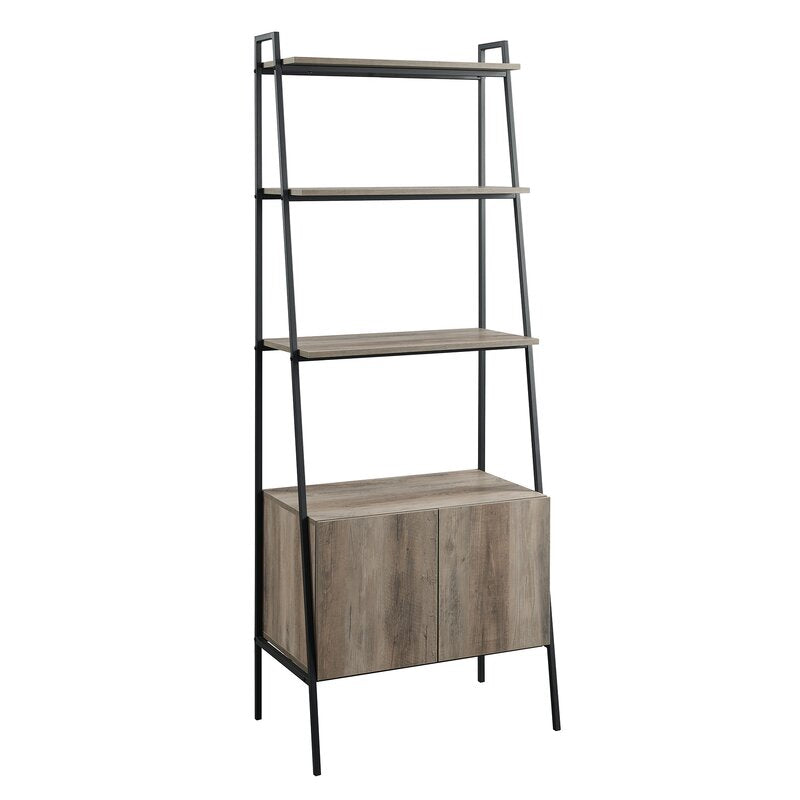 Gray Wash 72'' H x 28'' W Steel Ladder Bookcase Displaying A Potted Plant or Framed Photo to Framing