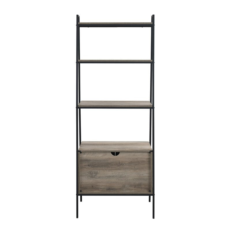 Gray Wash 72'' H x 28'' W Steel Ladder Bookcase Displaying A Potted Plant or Framed Photo to Framing