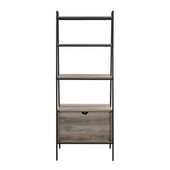 Gray Wash 72'' H x 28'' W Steel Ladder Bookcase Displaying A Potted Plant or Framed Photo to Framing