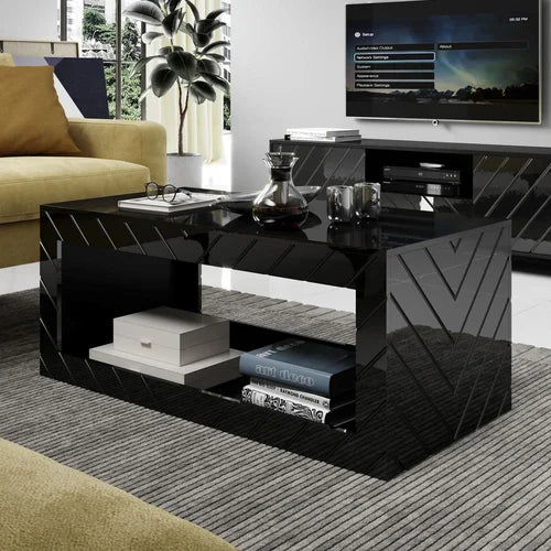 Black Elsfield Solid Coffee Table with Storage Modern Coffee Table Unique Contemporary Design