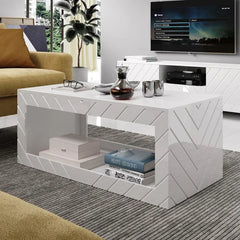 White Elsfield Solid Wood Coffee Table with Storage Contemporary Design