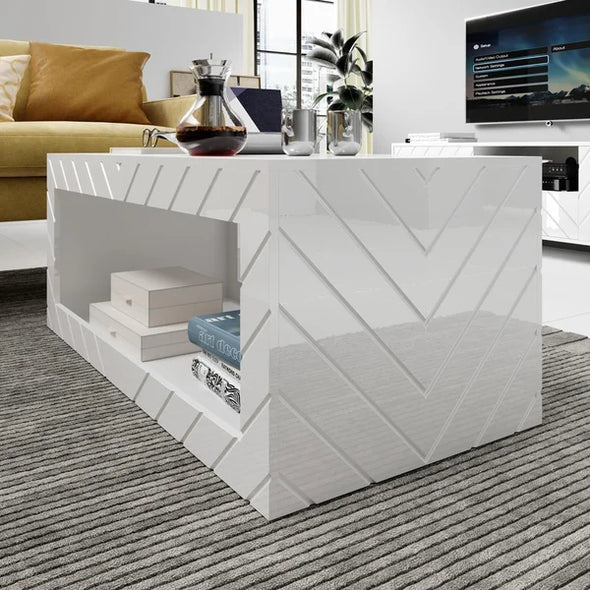 White Elsfield Solid Wood Coffee Table with Storage Contemporary Design