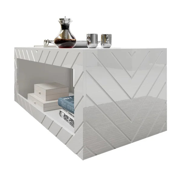 White Elsfield Solid Wood Coffee Table with Storage Contemporary Design