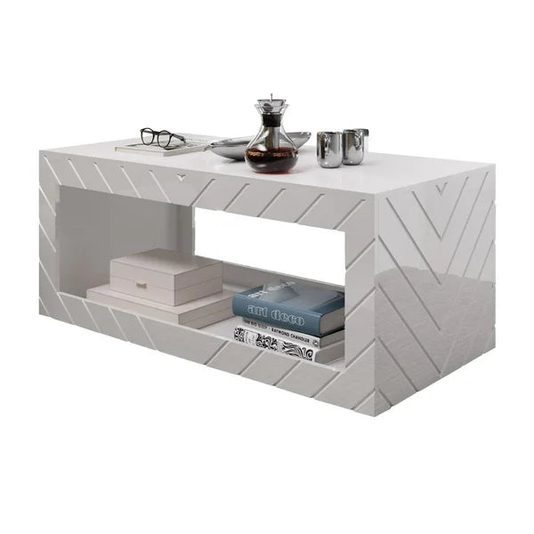White Elsfield Solid Wood Coffee Table with Storage Contemporary Design