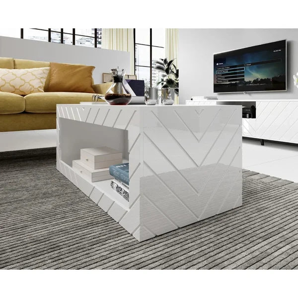 White Elsfield Solid Wood Coffee Table with Storage Contemporary Design