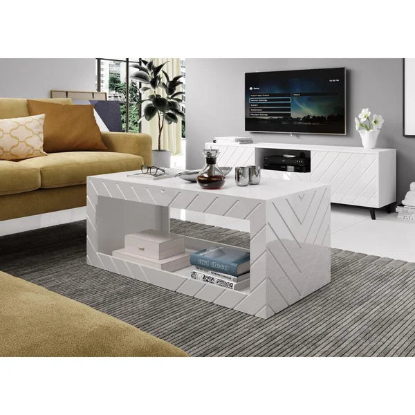 White Elsfield Solid Wood Coffee Table with Storage Contemporary Design