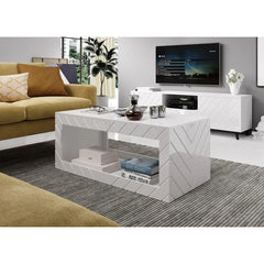 White Elsfield Solid Wood Coffee Table with Storage Contemporary Design