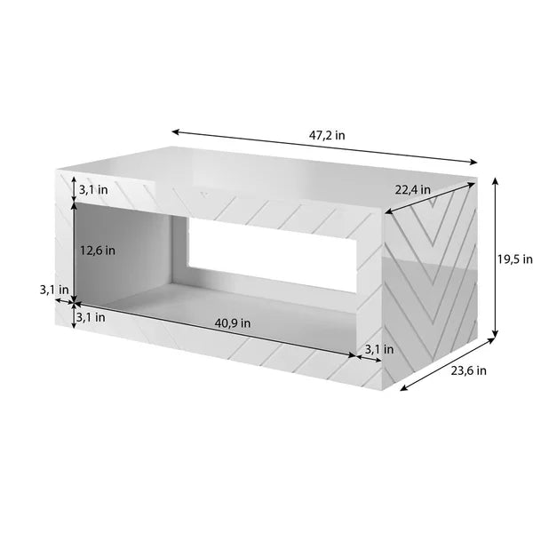White Elsfield Solid Wood Coffee Table with Storage Contemporary Design