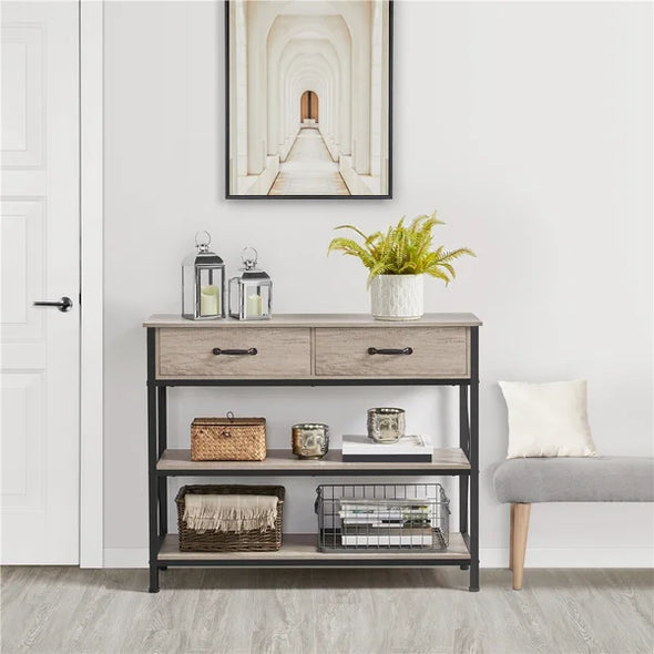 Gray Elysburg 39.5'' 3-Tier Console Table with Ample Storage Space