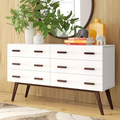 White Emyr 6 Drawer 55'' W Solid Wood Dresser Offer Penty Storage Space