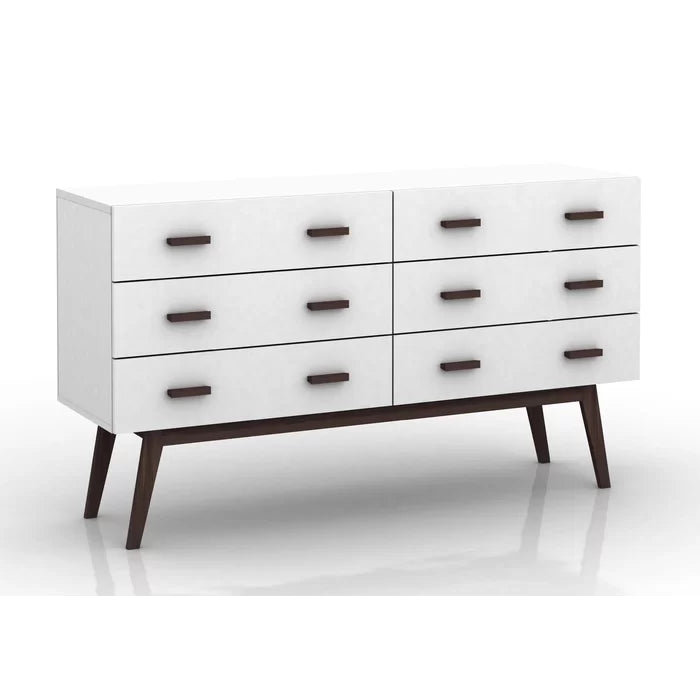 White Emyr 6 Drawer 55'' W Solid Wood Dresser Offer Penty Storage Space