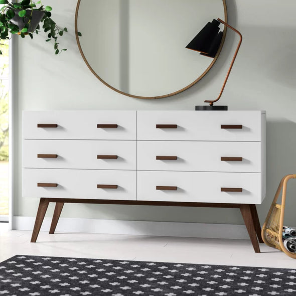 White Emyr 6 Drawer 55'' W Solid Wood Dresser Offer Penty Storage Space