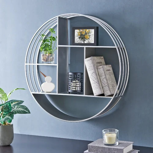 Silver 3 Piece Circle Metal Accent Shelf 6 Compartments Perfect For Organize