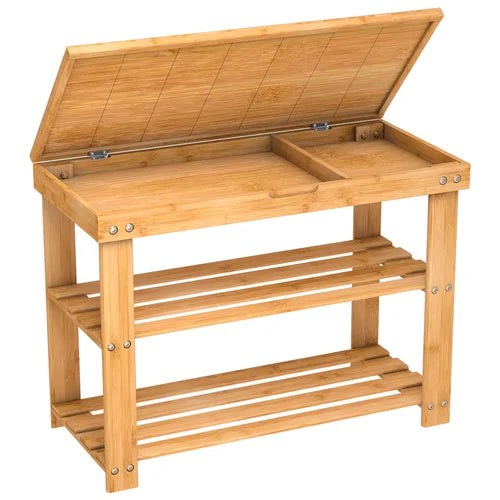Yellow Entryway 4 Pair Shoe Rack Solid Bamboo Shoe Bench Provides Space
