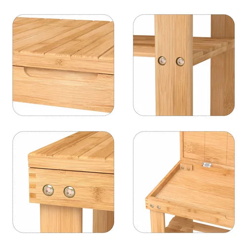 Yellow Entryway 4 Pair Shoe Rack Solid Bamboo Shoe Bench Provides Space