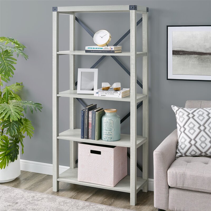 Stone Gray 64'' H x 30'' W Etagere Bookcase Provide Shelving for your Collectibles, Books, and Décor with this Bookcase with Four Spacious Shelves