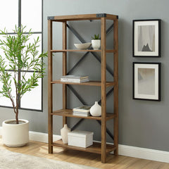 Rustic Oak 64'' H x 30'' W Etagere Bookcase Provide Shelving for your Collectibles, Books, and Décor with this Bookcase with Four Spacious Shelves