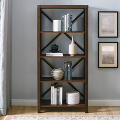 Dark Walnut 64'' H x 30'' W Etagere Bookcase Provide Shelving for your Collectibles, Books, and Décor with this Bookcase with Four Spacious Shelves