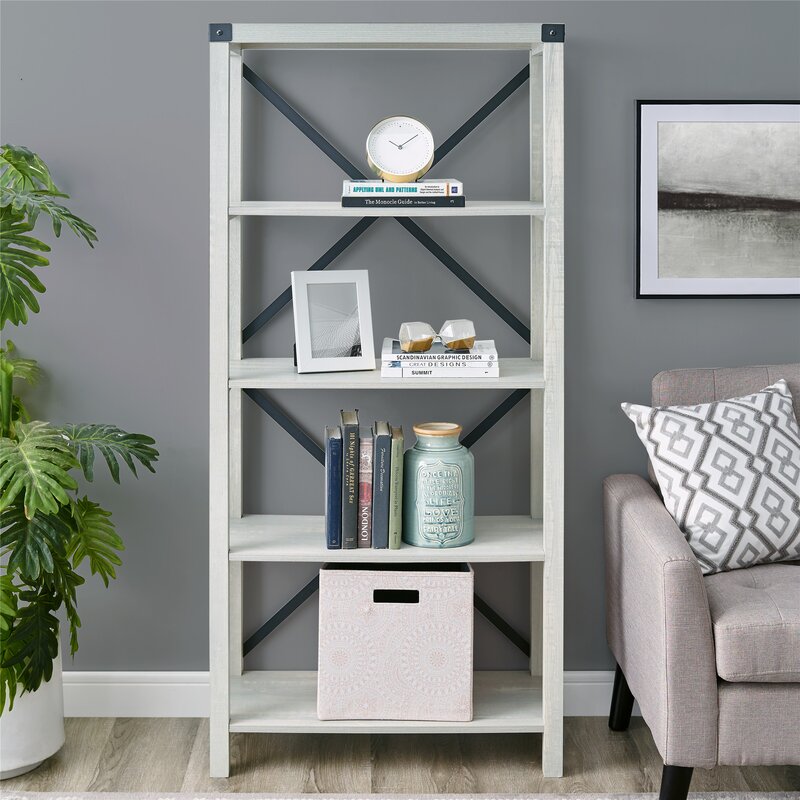 Stone Gray 64'' H x 30'' W Etagere Bookcase Provide Shelving for your Collectibles, Books, and Décor with this Bookcase with Four Spacious Shelves