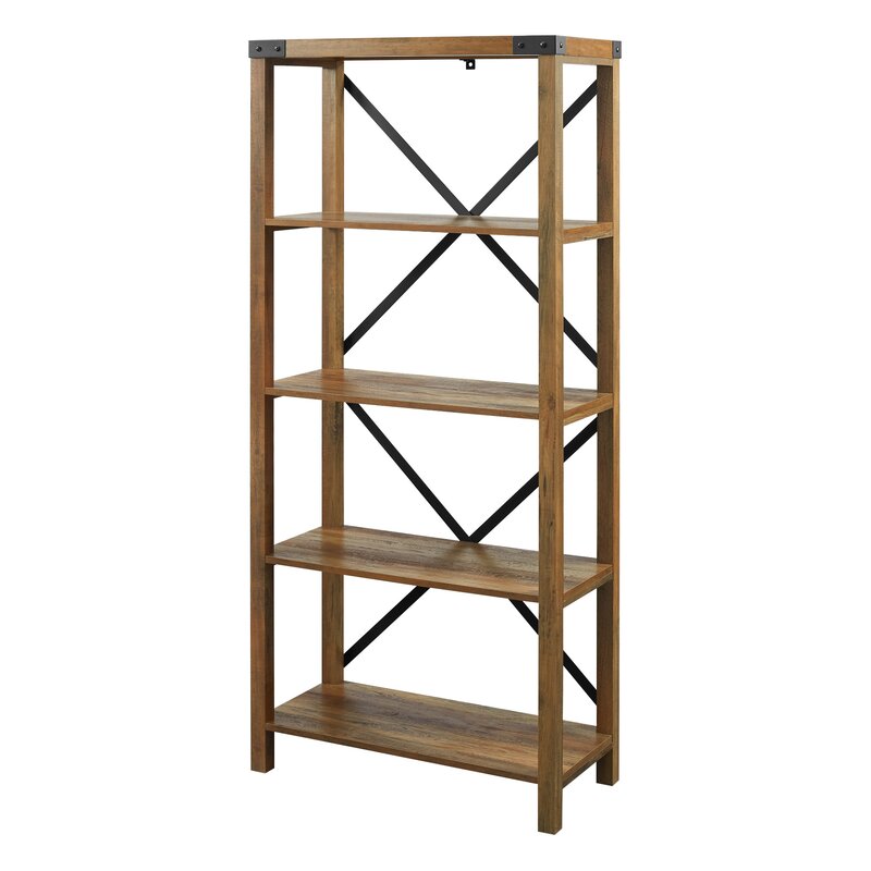 Rustic Oak 64'' H x 30'' W Etagere Bookcase Provide Shelving for your Collectibles, Books, and Décor with this Bookcase with Four Spacious Shelves
