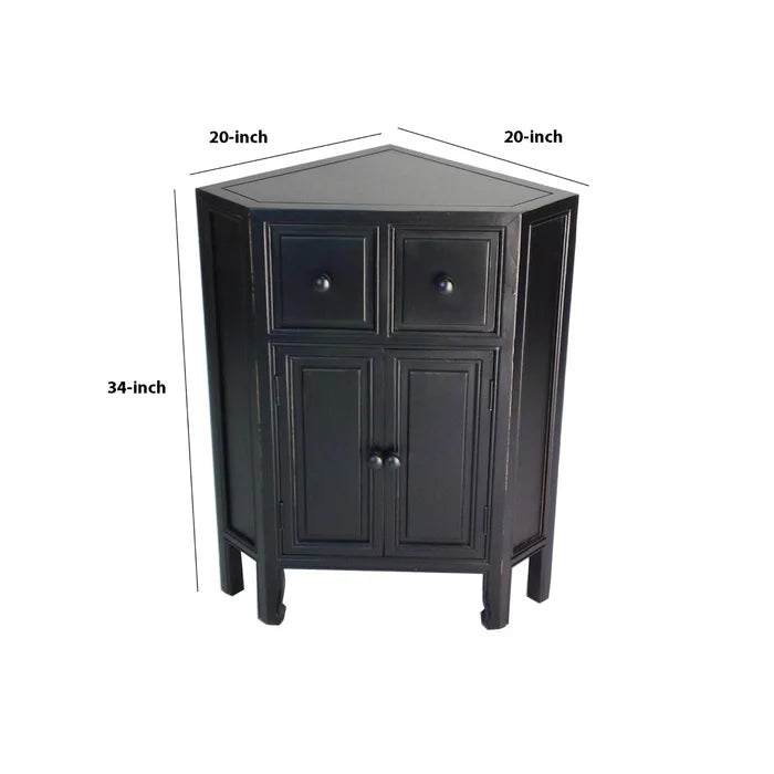 Erentraud 34 Tall 2 Door Corner Accent Cabinet Solid Wood Antique Black