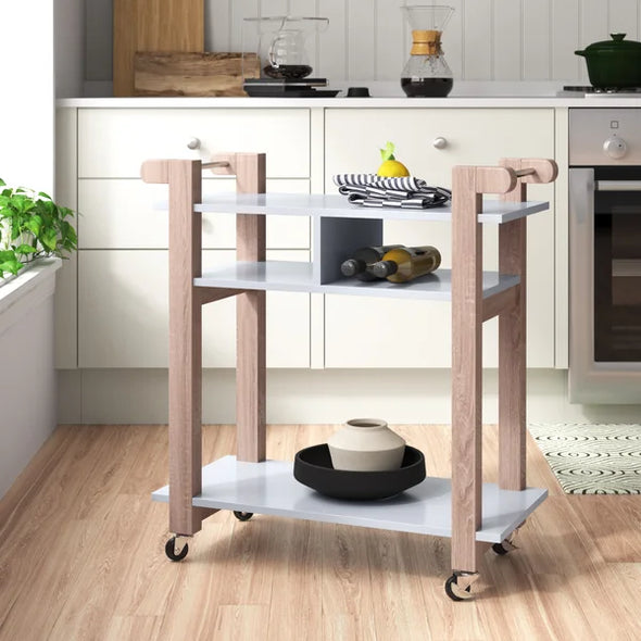 Oak/White Ermera 32.75'' Wide Rolling Kitchen Cart Contemporary Style