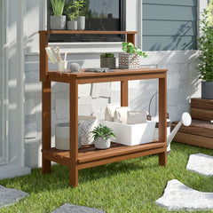 Hardwood Dark Red Meranti Potting Bench Perfect Place To Pot Plants, Trim Florals and Keep Gardening Supplies
