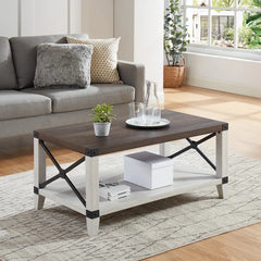 Solid Wood Ervie Coffee Table with Storage Rustic Barn Wood Finish Perfect for Living Room