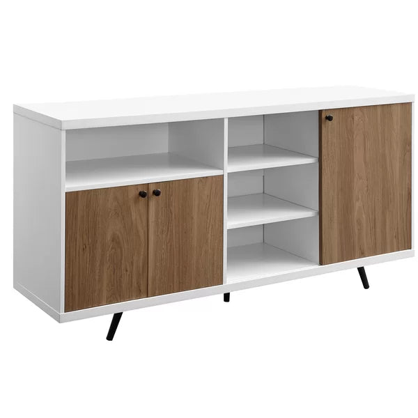 Solid white/English Oak Eskew 60'' Wide Sideboard with Adjustable Shelves and Cable Management