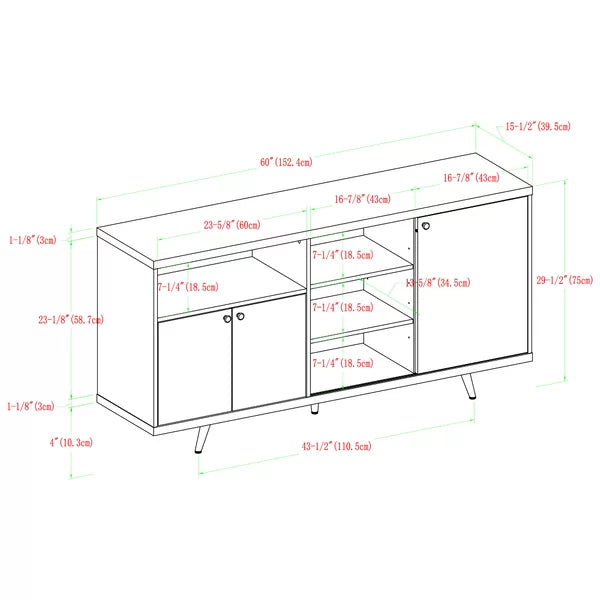 Solid white/English Oak Eskew 60'' Wide Sideboard with Adjustable Shelves and Cable Management