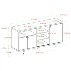 Solid white/English Oak Eskew 60'' Wide Sideboard with Adjustable Shelves and Cable Management
