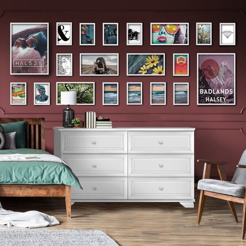 6 Drawer Double Dresser Engineered Wood Rich Espresso Indulge Classic White Sand model