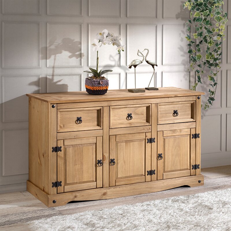 Brown Estefanita 51.97'' Wide 3 Drawer Pine Solid Wood Sideboard