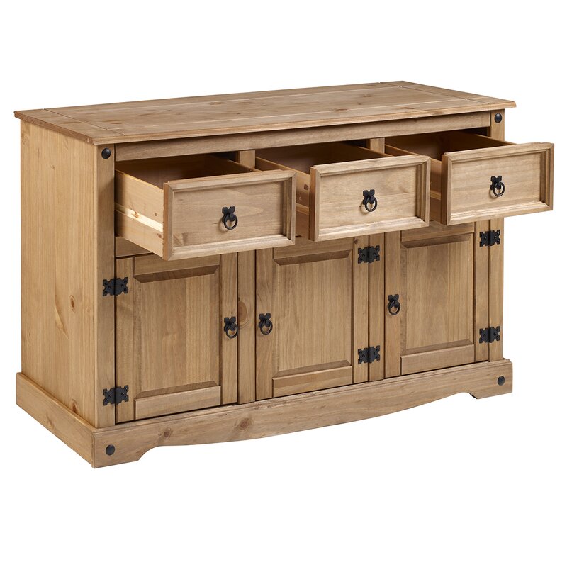 Brown Estefanita 51.97'' Wide 3 Drawer Pine Solid Wood Sideboard