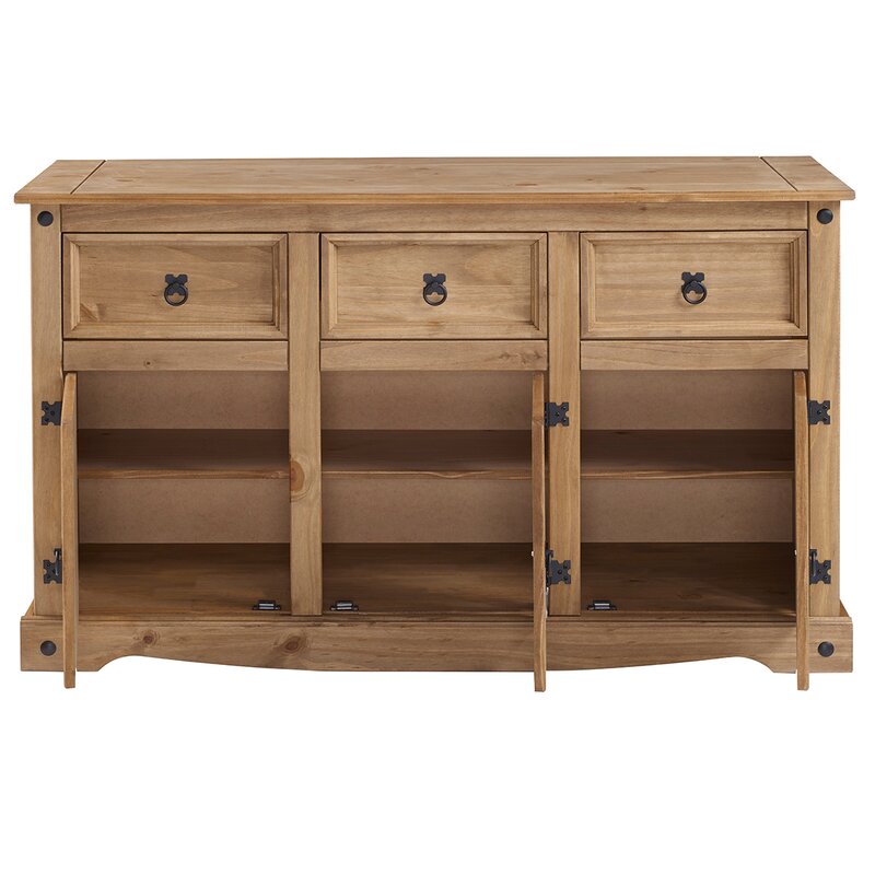 Brown Estefanita 51.97'' Wide 3 Drawer Pine Solid Wood Sideboard