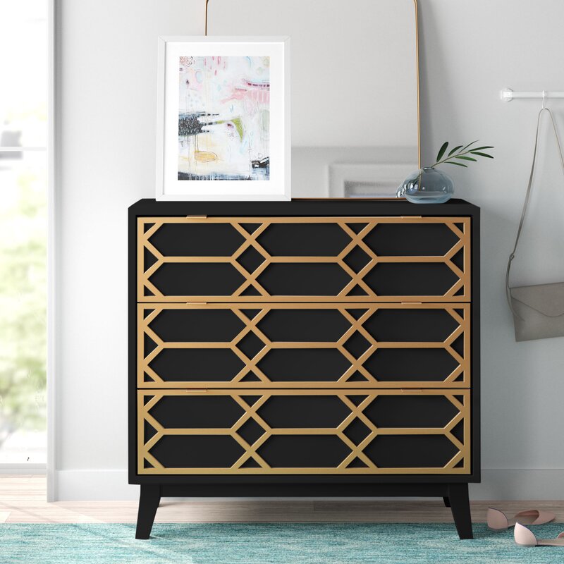 Estelle 34'' Tall 3 Drawer Accent Chest Mid-century Modern Look