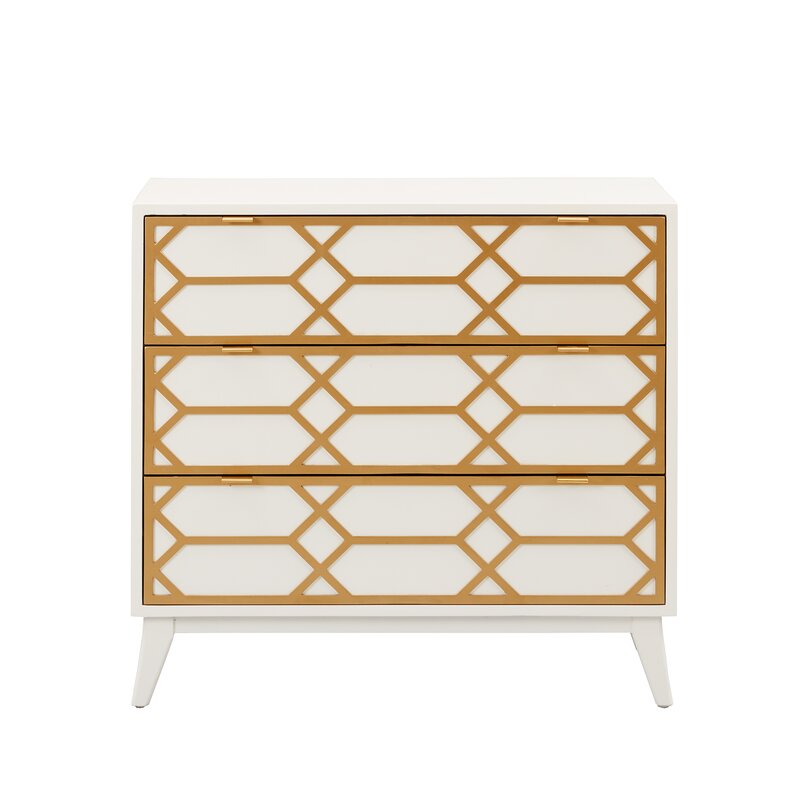 White Estelle 34'' Tall 3 Drawer Accent Chest Mid Century Modern Look