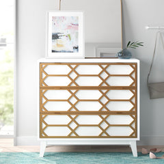 White Estelle 34'' Tall 3 Drawer Accent Chest Mid Century Modern Look