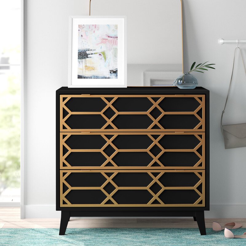 Estelle 34'' Tall 3 Drawer Accent Chest Mid-century Modern Look