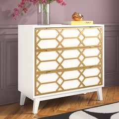 White Estelle 34'' Tall 3 Drawer Accent Chest Mid Century Modern Look